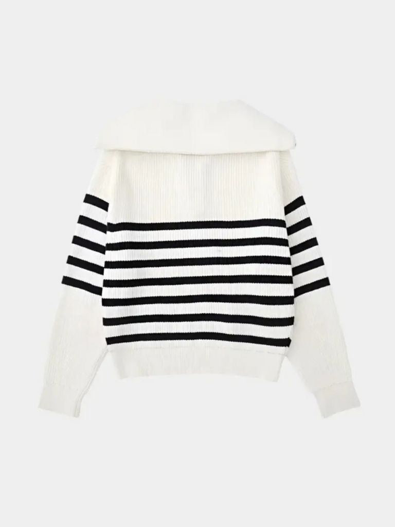 Knitted Sweater with Zipper and Stripes - Palm Beach Boutique