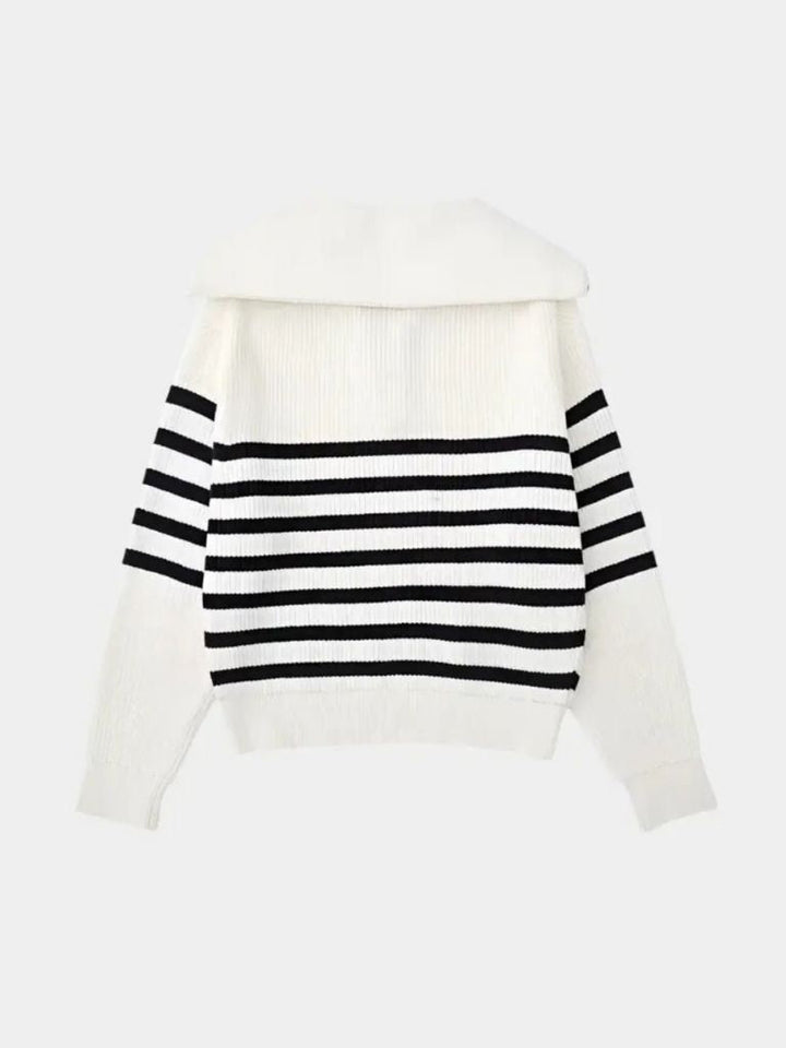 Knitted Sweater with Zipper and Stripes - Palm Beach Boutique