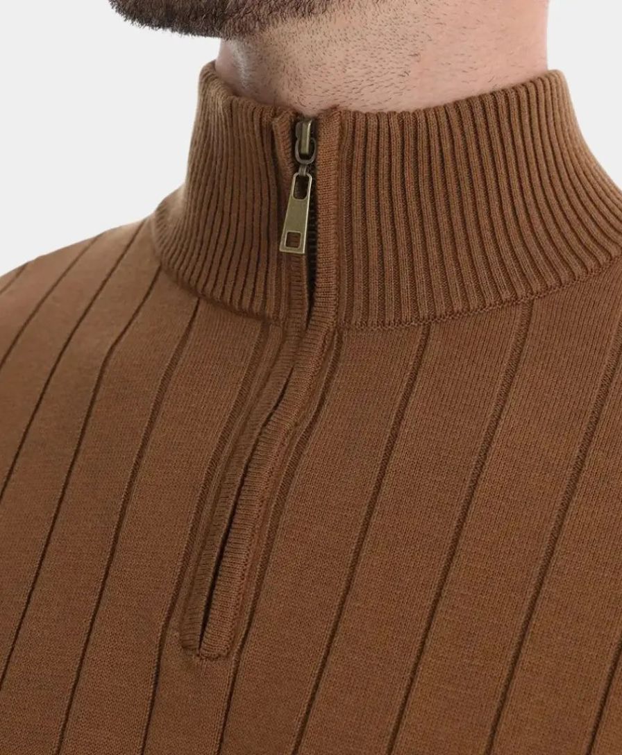 Cotton Pullover with Vertical Stripes and Half-Zip - Palm Beach Boutique