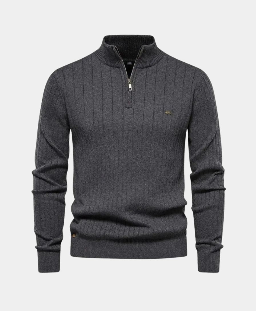 Cotton Pullover with Vertical Stripes and Half-Zip - Palm Beach Boutique