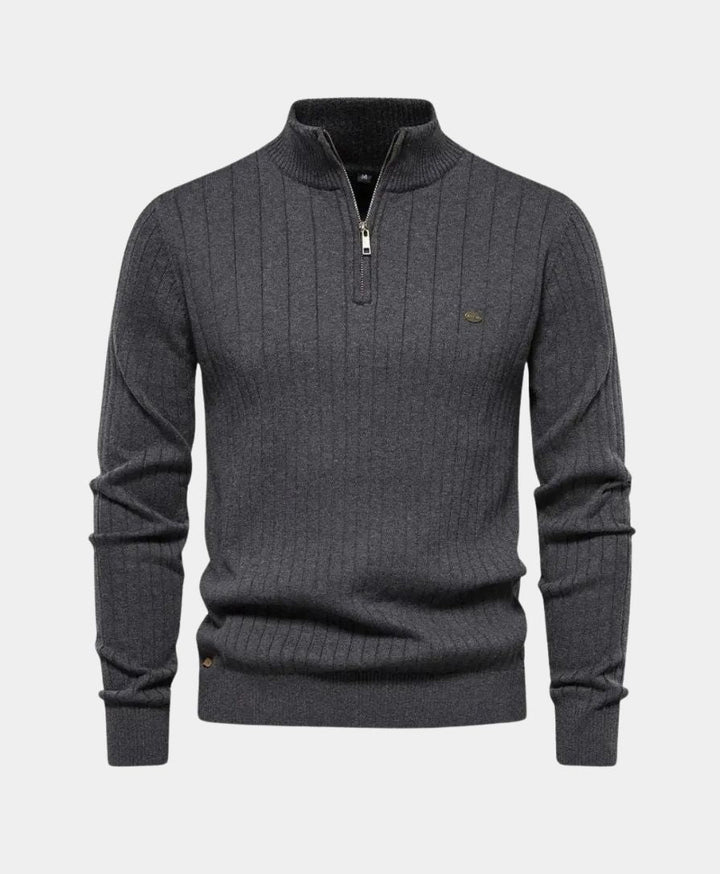 Cotton Pullover with Vertical Stripes and Half-Zip - Palm Beach Boutique