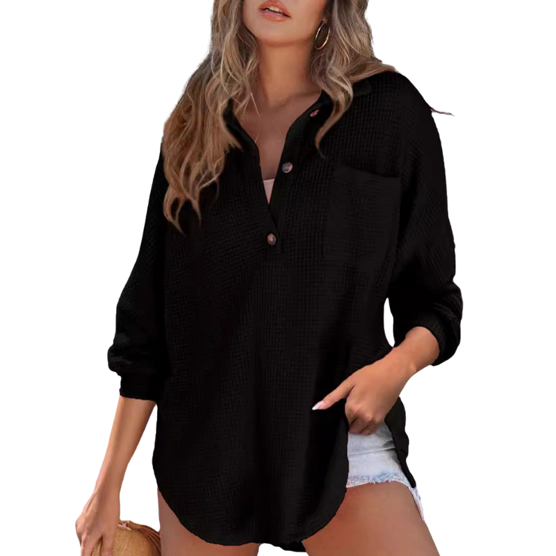 Nova Casual Lightweight Button V Neck Tunic Blouse