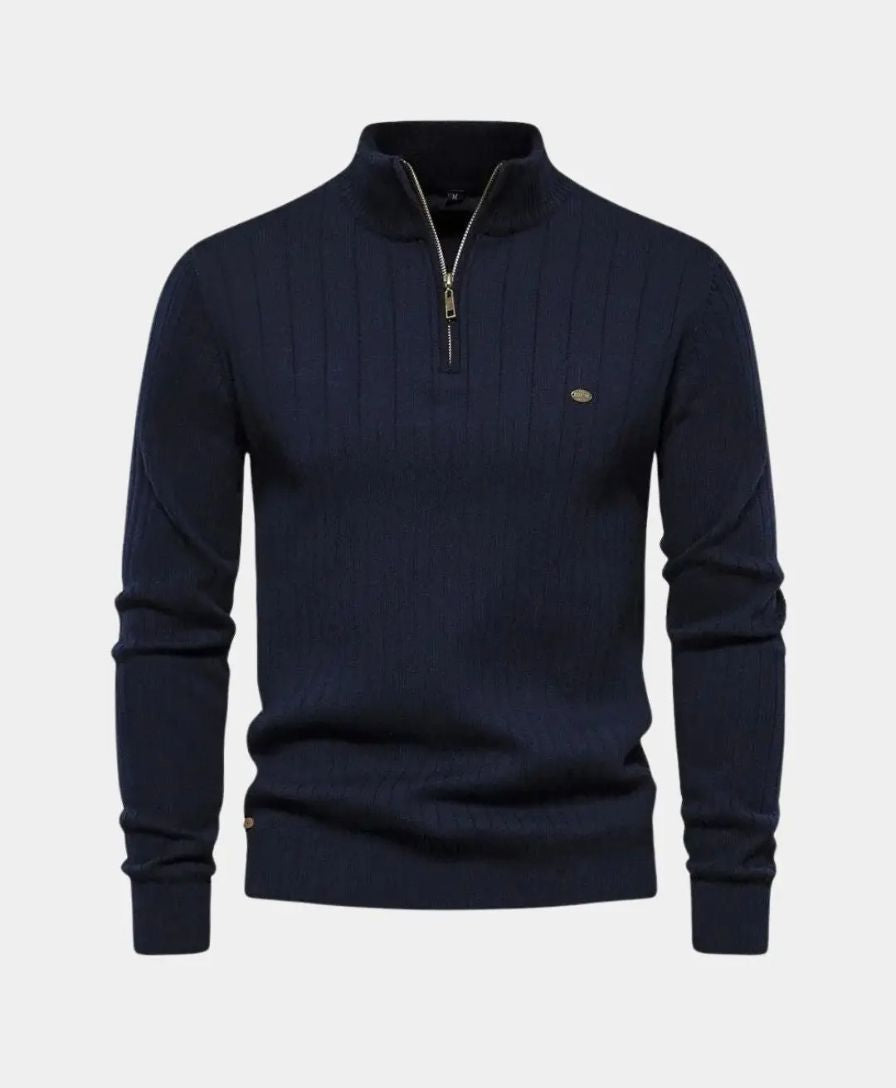 Cotton Pullover with Vertical Stripes and Half-Zip - Palm Beach Boutique