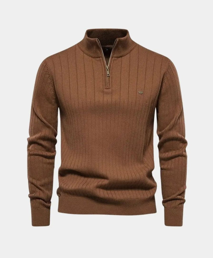 Cotton Pullover with Vertical Stripes and Half-Zip - Palm Beach Boutique