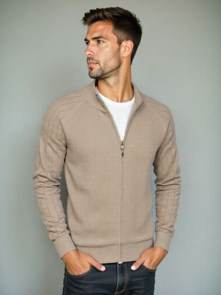 Simple Jacquard Zip Sweater - Palm Beach Boutique