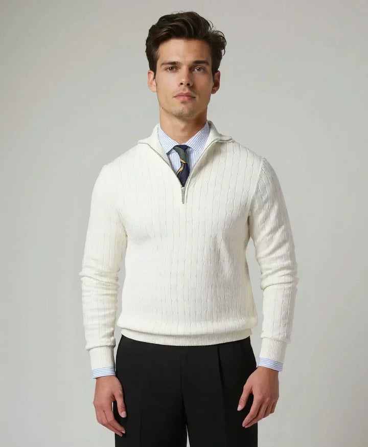 Zip-up Sweater with Knitted Pattern - Palm Beach Boutique