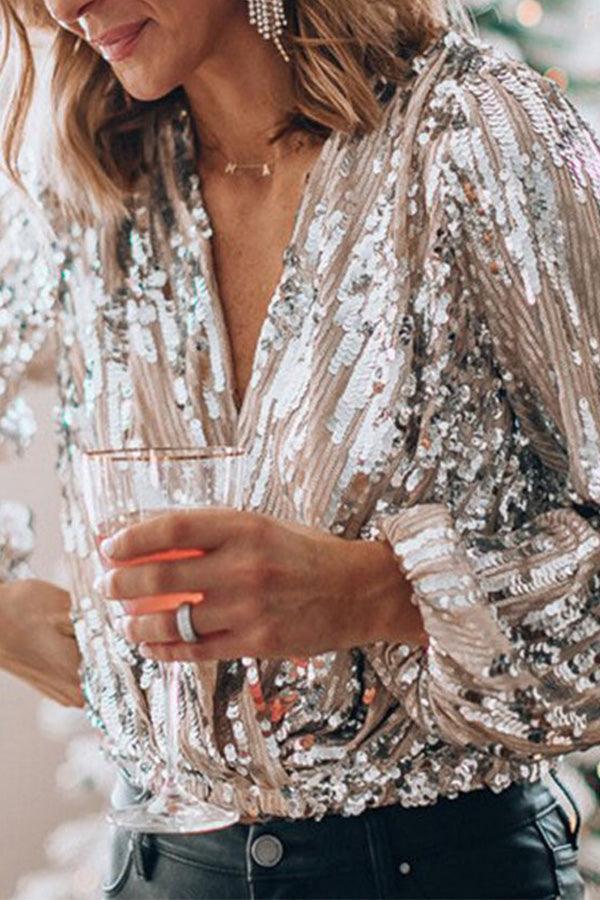 Kelila™  Sequin V-Neck Blouse
