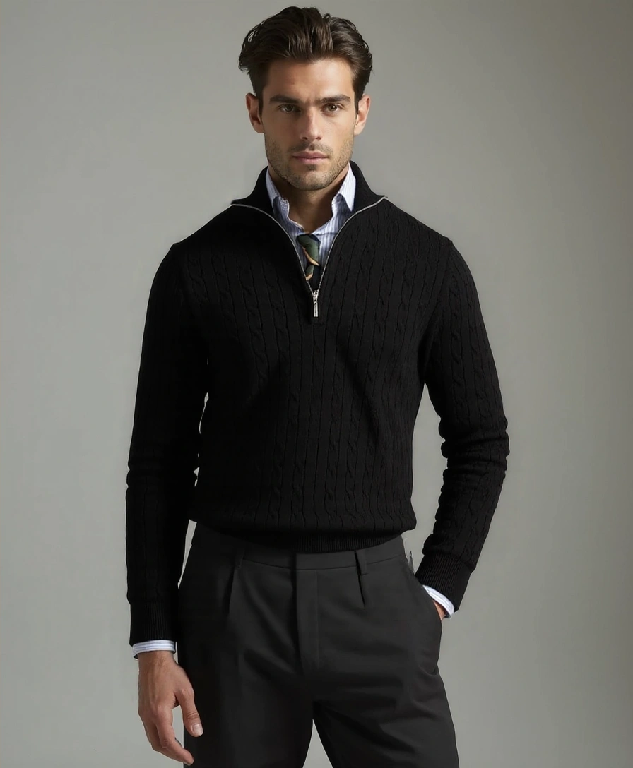 Zip-up Sweater with Knitted Pattern - Palm Beach Boutique