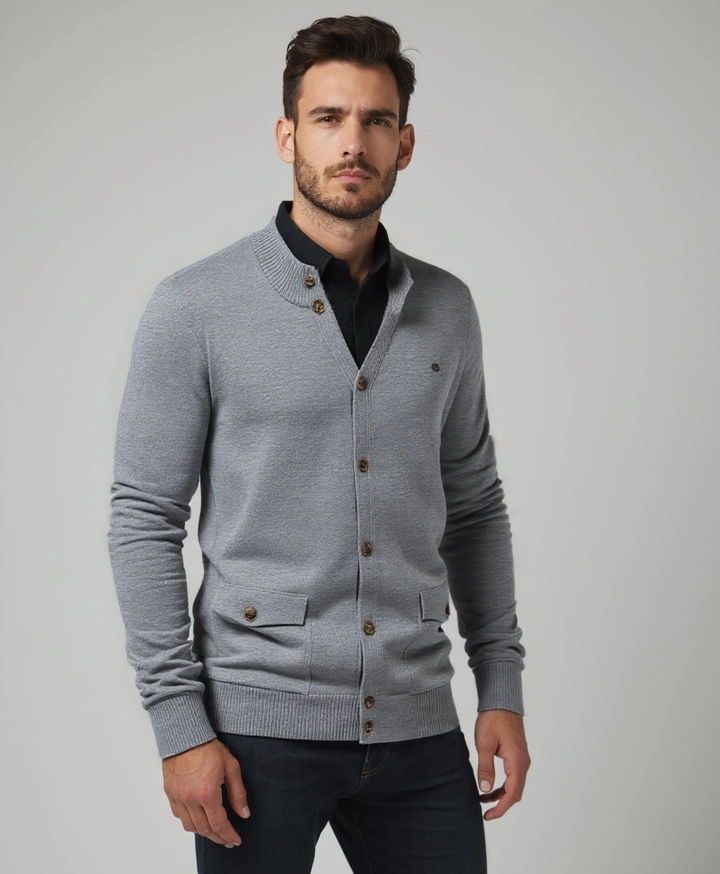 Knitted Cotton Sweater with High Collar - Palm Beach Boutique
