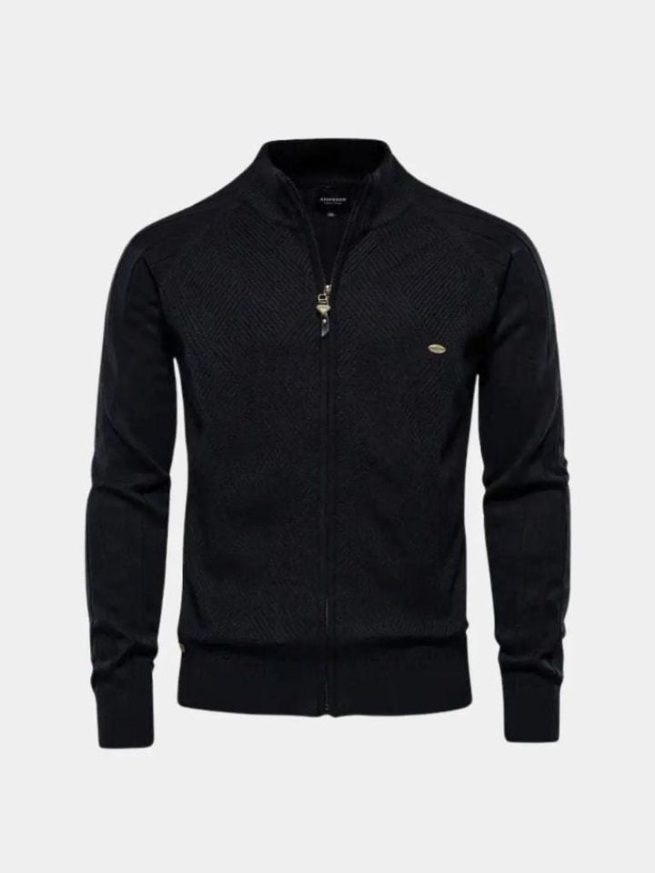 Solid Colour Zippered Knit Jacquard Cardigan - Palm Beach Boutique