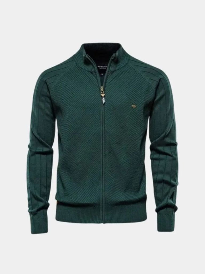 Solid Colour Zippered Knit Jacquard Cardigan - Palm Beach Boutique