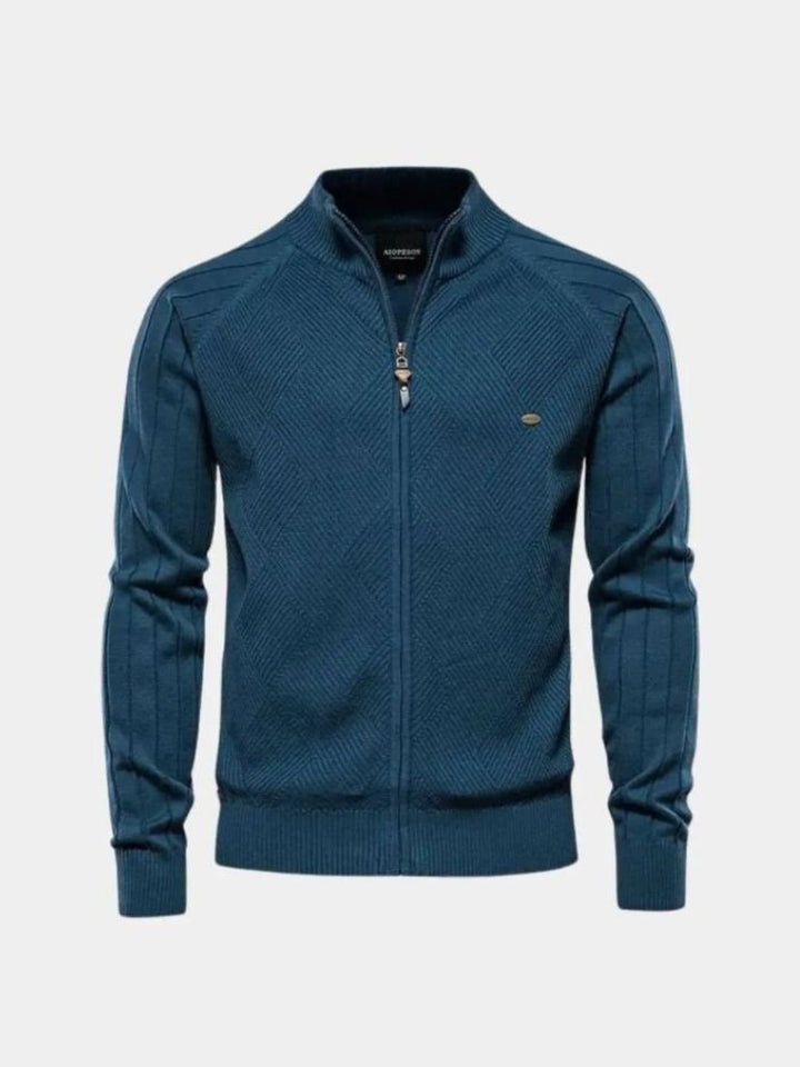 Solid Colour Zippered Knit Jacquard Cardigan - Palm Beach Boutique