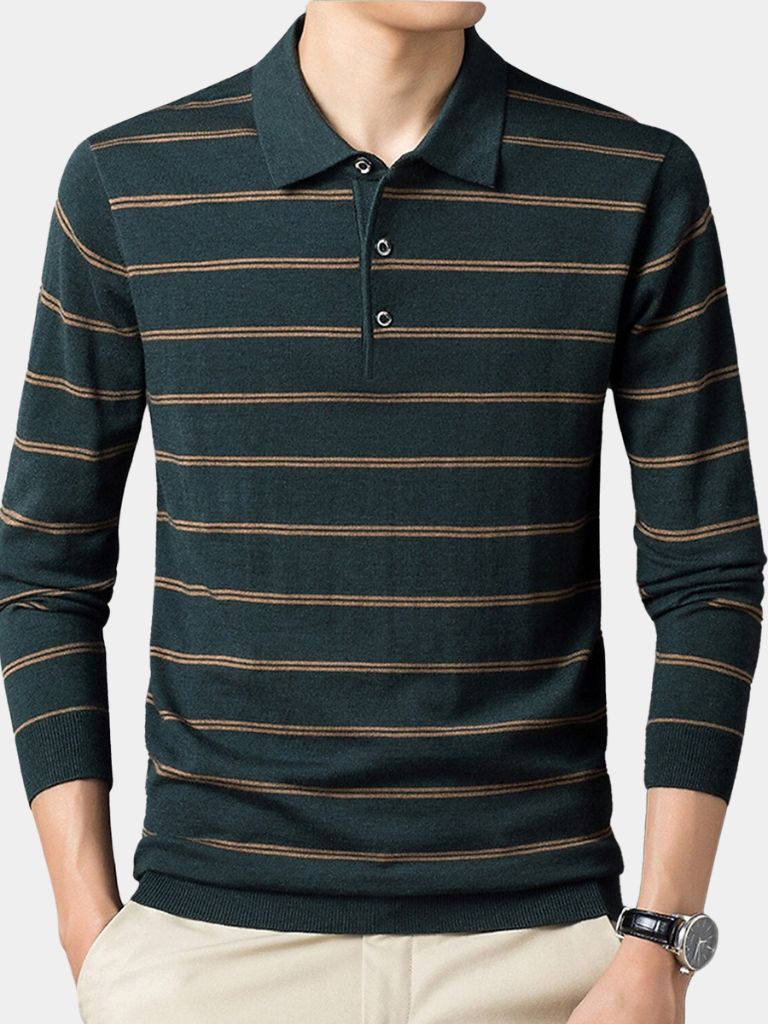 Navy Striped Polo at Sunset - Palm Beach Boutique