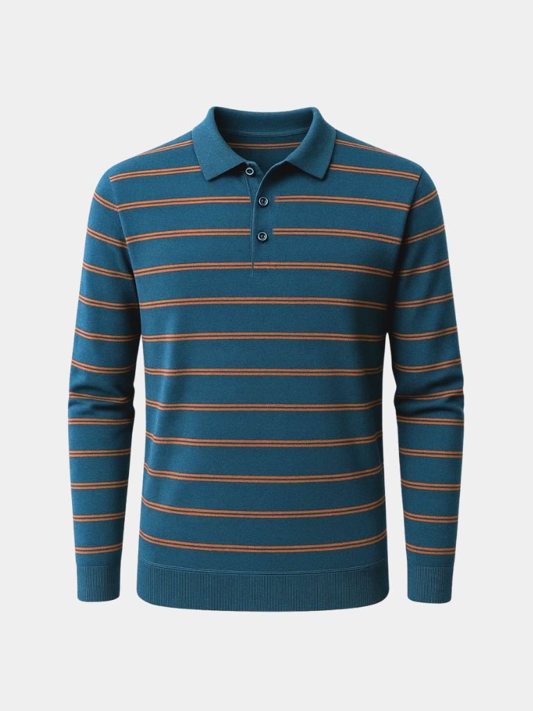 Navy Striped Polo at Sunset - Palm Beach Boutique