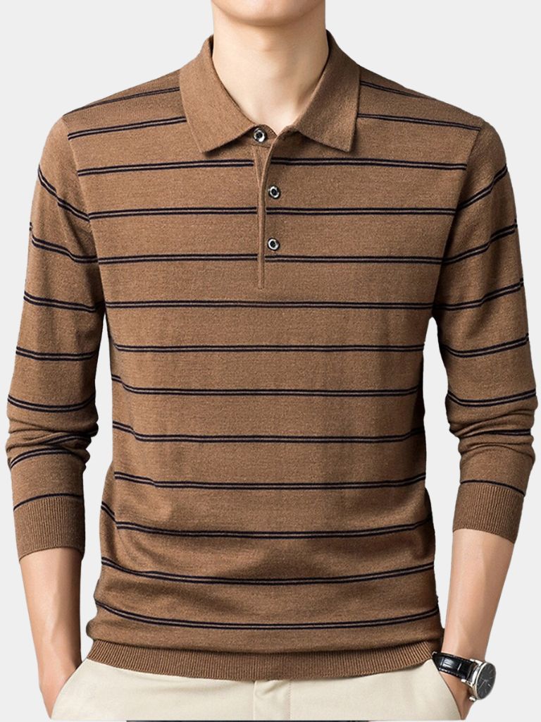 Navy Striped Polo at Sunset - Palm Beach Boutique