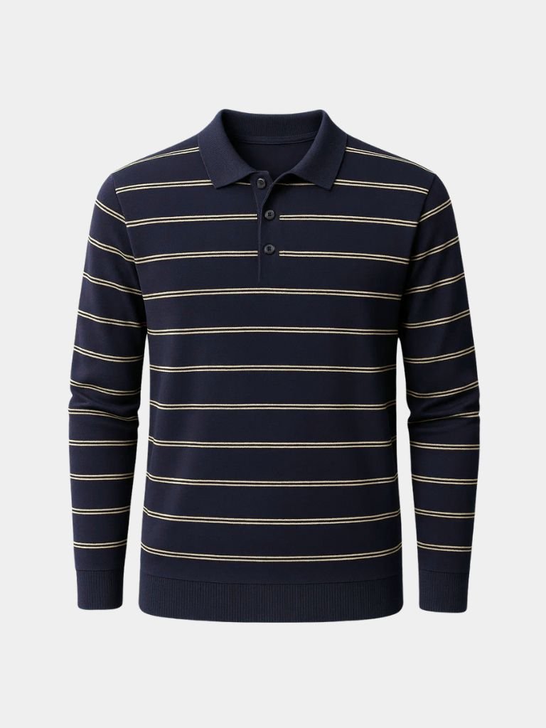 Navy Striped Polo at Sunset - Palm Beach Boutique