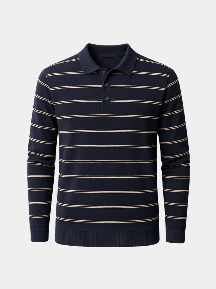 Navy Striped Polo at Sunset - Palm Beach Boutique