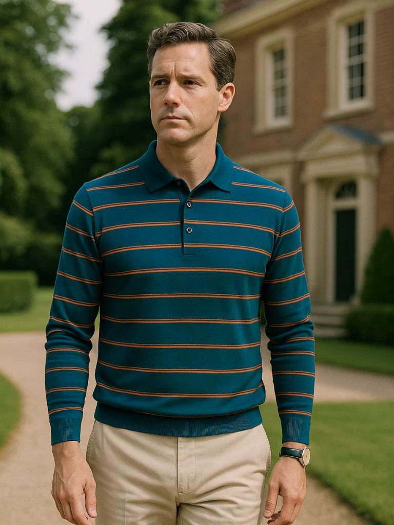 Navy Striped Polo at Sunset - Palm Beach Boutique